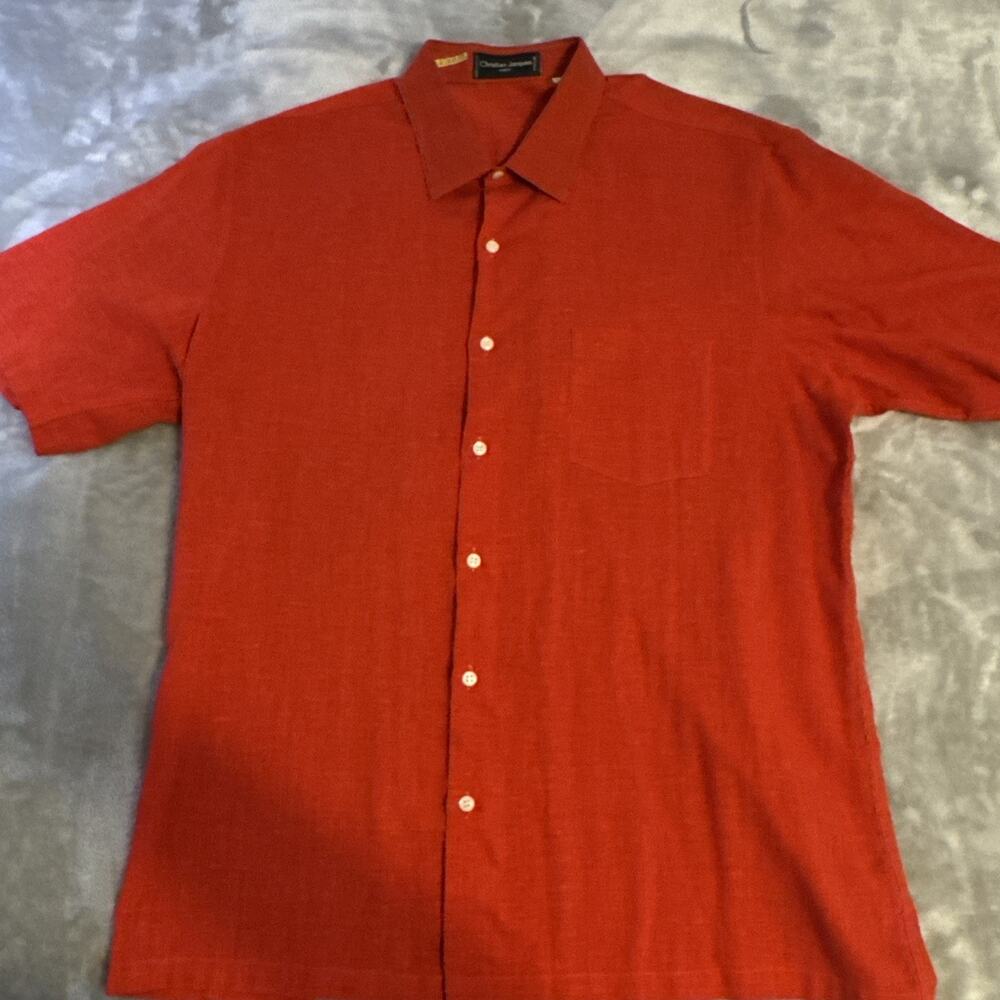 Vintage Christian Jacques Paris Mens XL Red Slub Textured Button Up Shirt Tailor